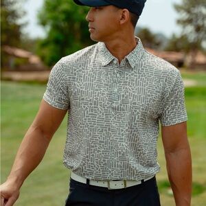 BYLT Basics Everyday Drop-Cut Polo, White Gray Men’s Size X-Large XL